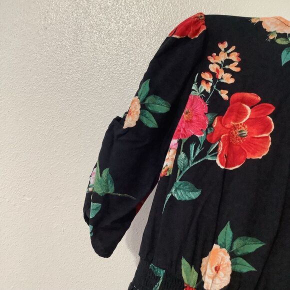 Old Navy Black Floral Cottagecore Summer Tropical Flower Print Midi Dress Small - Picture 9 of 12